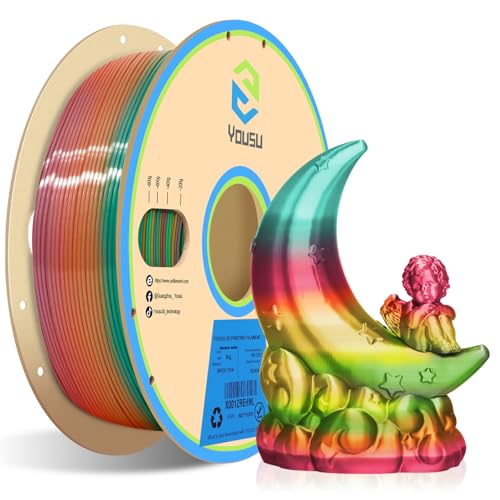 YOUSU pla silk rainbow filament, 3d drucker filament, filament mehrfarbig, Regenbogen pla filament 1.75, 3d filament pla seide, 3d printer filament pla 1 kg, silk pla rainbow, Rot, orange, gelb, grün von Yousu