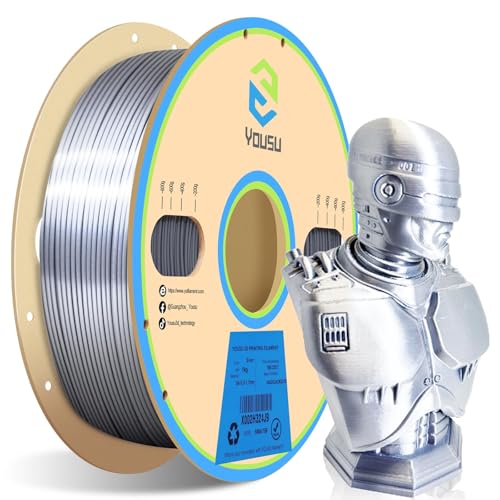 YOUSU PLA filament 1.75, Silk pla silber,3d drucker filament,PLA 1kg Spool,Glänzend Seide silber,pla metallic silber farbe von Yousu