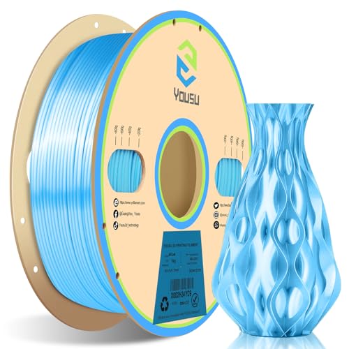 YOUSU Silk PLA Filament 1,75mm,Silk Blau, für FDM 3D Drucker, Seide filament 1kg Spule, Hochglänzende Oberfläche, Sauber Gewickelt,Vakuumverpackung von Yousu