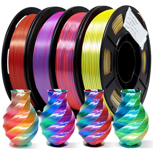 YOUSU Silk PLA 3D Drucker Filament Bundle, 1.75mm, Dreifarbig, Rot Blau Grün, Rosa, Gold, 3D Druck Filament 250g*4 Spulen von Yousu