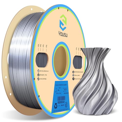YOUSU pla silk silber, 3d drucker filament, pla filament 1.75, 3d filament pla metallic seide Silber, pla 1 kg (2,2 lbs) von Yousu