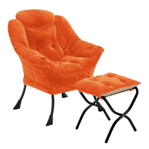Youtanic Lazy Chair mit Klappbarer Ottomane, Akzentstuhl Plüsch gepolstert mit Metallstruktur und rutschfesten Pads, Sofasessel mit Fußstütze und seitlicher Aufbewahrungstasche für Wohnheim, Zimmer, von Youtanic