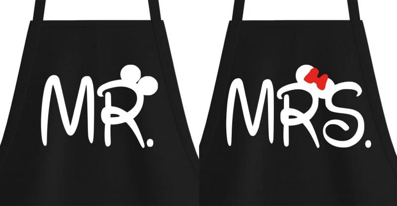 Youth Designz Kochschürze Grill Schürze MR & MRS Mister Misses Pärchen Partner, mit modischem Logo Print von Youth Designz