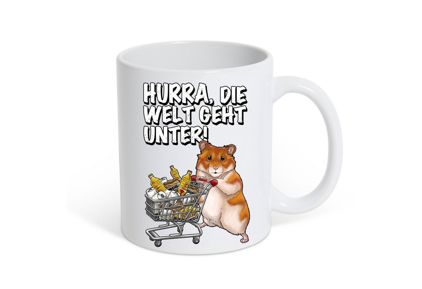 Youth Designz Tasse Hurra, Die Welt Geht Unter Kaffeetasse Geschenk mit lustigem Print, Keramik, mit süßem Hamster Print von Youth Designz