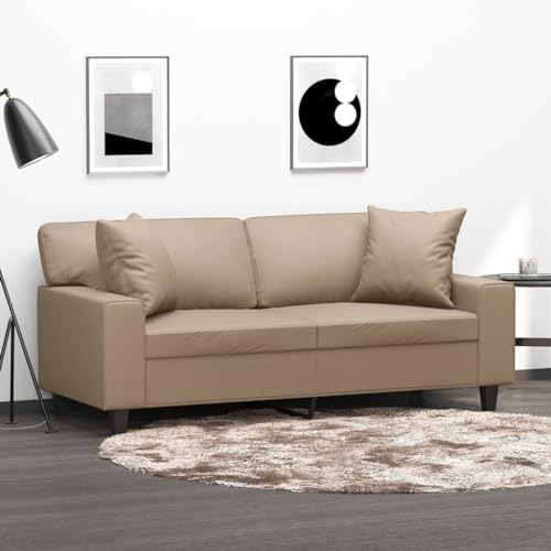 Youuihom 2-Sitzer-Sofa mit Zierkissen Cappuccino-Braun 140 cm Kunstleder Einzelsofa Outdoor Sofa Schlafsofa Big Sofa für Wohnzimmer Balkon Jugendzimmer Küchen von Youuihom