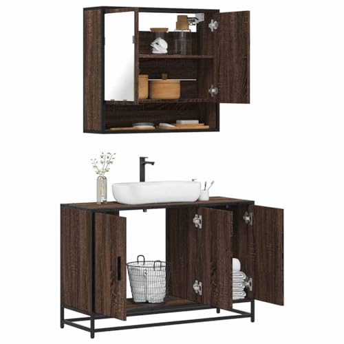 Youuihom 2-TLG. Badmöbel Set Braun Eichen-Optik Spiegelschrank & Waschbeckenunterschrank aus Holzwerkstoff & Metall 65 x 20 x 60 cm & 90 x 33 x 60 cm Stilvoll & Platzsparend für kleine Badezimmer Youuihom 2-TLG. Badmöbel Set Braun Eichen-Optik Spiegelschrank & Waschbeckenunterschrank aus Holzwerkstoff & Metall 65 x 20 x 60 cm & 90 x 33 x 60 cm Stilvoll & Platzsparend für kleine Badezimmer von Youuihom