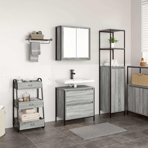Youuihom 2-TLG. Badmöbel-Set Grau Sonoma aus Holzwerkstoff mit Spiegel & Waschbeckenunterschrank 60 x 34,5 x 60 cm Stauraum & Modernes Design für Badezimmer von Youuihom
