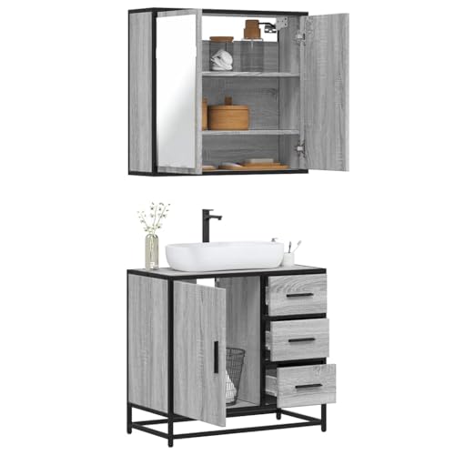 Youuihom 2-TLG. Badmöbel Set Grau Sonoma aus Holzwerkstoff mit Spiegelschrank und Waschbeckenunterschrank 65 x 60 cm Stilvoll & Platzsparend für kleine Badezimmer Youuihom 2-TLG. Badmöbel Set Grau Sonoma aus Holzwerkstoff mit Spiegelschrank und Waschbeckenunterschrank 65 x 60 cm Stilvoll & Platzsparend für kleine Badezimmer von Youuihom
