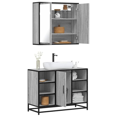 Youuihom 2-TLG. Badmöbel Set Grau Sonoma aus Holzwerkstoff & Metall Spiegelschrank 65 cm & Waschbeckenunterschrank 80 cm Stilvoll & Platzsparend für kleine Badezimmer Youuihom 2-TLG. Badmöbel Set Grau Sonoma aus Holzwerkstoff & Metall Spiegelschrank 65 cm & Waschbeckenunterschrank 80 cm Stilvoll & Platzsparend für kleine Badezimmer von Youuihom