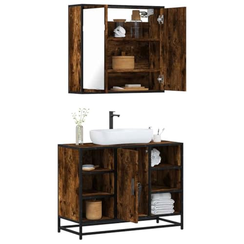 Youuihom 2 TLG. Badmöbel Set Räuchereiche Holzwerkstoff Spiegelschrank & Waschbeckenunterschrank Modernes Design 65 x 20 x 60 cm & 80 x 33 x 60 cm Starker Stauraum & Industrielle Optik für Badezimmer Youuihom 2 TLG. Badmöbel Set Räuchereiche Holzwerkstoff Spiegelschrank & Waschbeckenunterschrank Modernes Design 65 x 20 x 60 cm & 80 x 33 x 60 cm Starker Stauraum & Industrielle Optik für Badezimmer von Youuihom