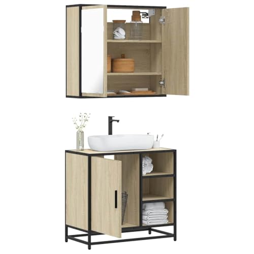 Youuihom 2-TLG. Badmöbel Set Sonoma Eiche Spiegelschrank & Waschbeckenunterschrank Holzwerkstoff Metallgestell Stauraum für Badezimmer 65 x 60 cm Modern & Langlebig von Youuihom