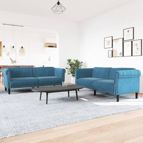Youuihom 2-TLG. Sofagarnitur Blau Samt Sofa Wohnzimmer Schlafcouch Outdoor Sofa Küchensofa für Küchen Balkon Esszimmer Wohnzimmer von Youuihom