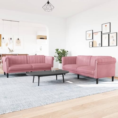 Youuihom 2-TLG. Sofagarnitur Rosa Samt Sofa Wohnzimmer Schlafcouch Outdoor Sofa Küchensofa für Küchen Balkon Esszimmer Wohnzimmer von Youuihom