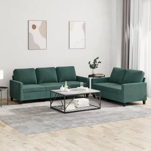 Youuihom 2-TLG. Sofagarnitur mit Kissen Dunkelgrün Samt Lounge Sofa Schlafsofa Sessel Wohnzimmer Cauchsofa für Balkon Esszimmer Küchen Jugendzimmer von Youuihom