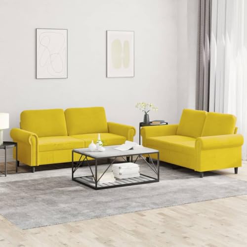 Youuihom 2-TLG. Sofagarnitur mit Kissen Gelb Samt Kleines Sofa Schlafsofa Kleine Sofa Cauchsofa für Esszimmer Wohnzimmer Küchen Jugendzimmer von Youuihom