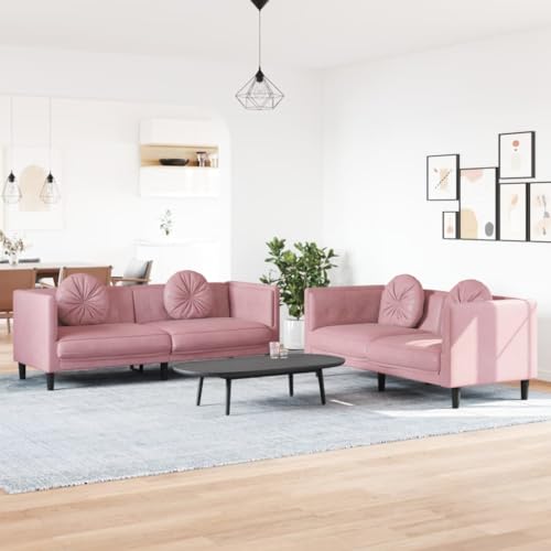 Youuihom 2-TLG. Sofagarnitur mit Kissen Rosa Samt Sofa Sessel Schlafcouch Schlafsofa Cauchsofa für Balkon Küchen Esszimmer Wohnzimmer von Youuihom