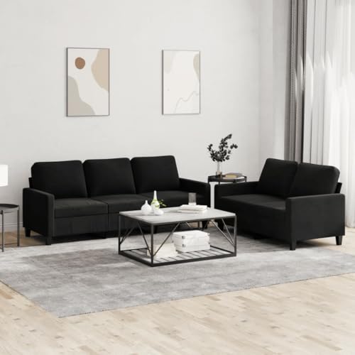 Youuihom 2-TLG. Sofagarnitur mit Kissen Schwarz Samt Lounge Sofa Schlafsofa Sessel Wohnzimmer Cauchsofa für Balkon Esszimmer Küchen Jugendzimmer von Youuihom