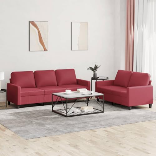 Youuihom 2-TLG. Sofagarnitur mit Kissen Weinrot Kunstleder Küchensofa Schlafcouch Big Sofa Kleines Sofa für Jugendzimmer Küchen Wohnzimmer Balkon von Youuihom