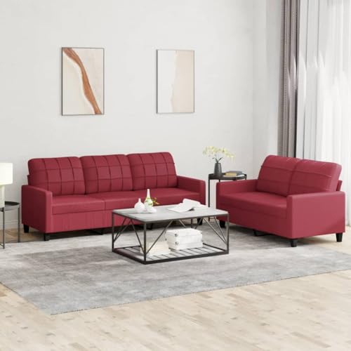 Youuihom 2-TLG. Sofagarnitur mit Kissen Weinrot Kunstleder Sofa Wohnzimmer Schlafcouch Outdoor Sofa Küchensofa für Jugendzimmer Balkon Küchen Esszimmer von Youuihom