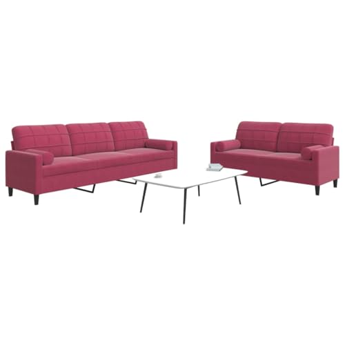 Youuihom 2-TLG. Sofagarnitur mit Kissen und Nackenrollen Weinrot Samt Einzelsofa Outdoor Sofa Schlafsofa Big Sofa für Küchen Jugendzimmer Wohnzimmer Balkon von Youuihom