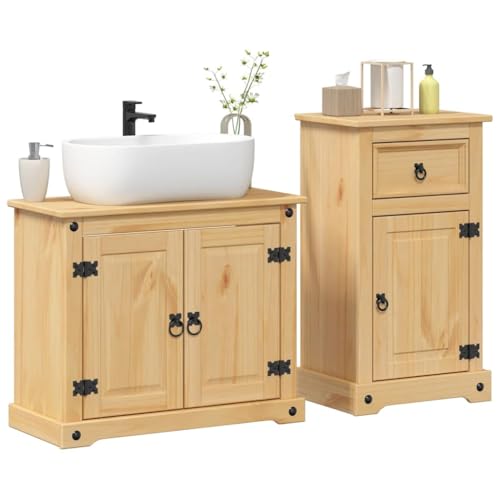 Youuihom 2 teiliges Badmöbel Set Corona aus massiver Kiefer mit Honigwachs Finish Waschbeckenunterschrank und Badezimmerschrank mit Schublade Robust & Praktisch 73 x 33 x 60 cm Youuihom 2 teiliges Badmöbel Set Corona aus massiver Kiefer mit Honigwachs Finish Waschbeckenunterschrank und Badezimmerschrank mit Schublade Robust & Praktisch 73 x 33 x 60 cm von Youuihom