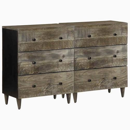Youuihom 2er Set Sideboard Aufbewahrungsschrank Hellgrau Kompakt Massivholz Mango Mehrzweckschrank 60x33,5x75 cm Mit Fester Arbeitsplatte und Stauraum für Wohnzimmer Küche Bad Flur Büro von Youuihom
