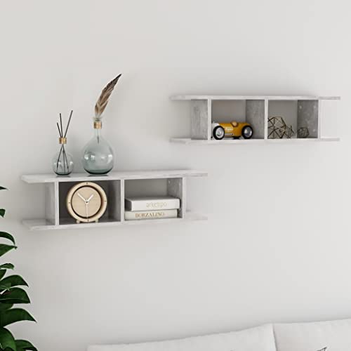 Youuihom 2er Set Wandregal Betongrau 75x18x20 cm aus Holzwerkstoff Schwebend Modernes Design Stilvolles Regal für Wohnzimmer Schlafzimmer Deko Ablage von Youuihom