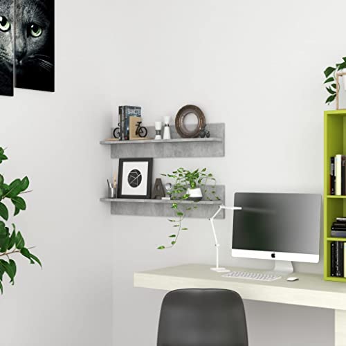 Youuihom 2er Set Wandregal Betongrau aus Holzwerkstoff 80x11,5x18 cm Schwebendes Regal für Bücher Deko Wohnzimmer Bad Küche Modernes Design Stabile Aufbewahrung von Youuihom