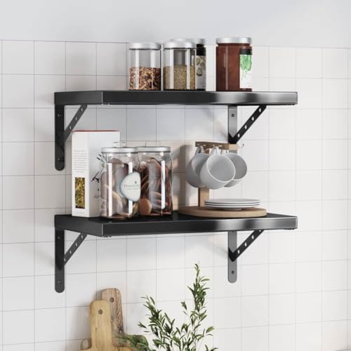 Youuihom 2er Set Wandregal Schwarz Edelstahl 50x30 cm Schweberegal mit Halterung Platzsparend für Wohnzimmer Schlafzimmer Büro Wanddekoration von Youuihom