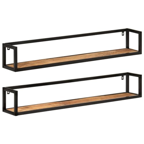 Youuihom 2er Set Wandregal aus Massivholz Mango und Eisen 110x17x17 cm Schweberegal Hängeregal für Wohnzimmer Bad Balkon Schlafzimmer von Youuihom