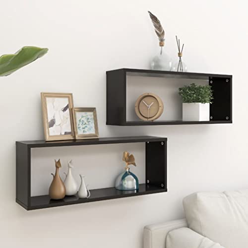 Youuihom 2er Set Würfel Wandregal Schwarz Holzwerkstoff 60x15x23 cm Schwebend Unsichtbare Montage für Aufbewahrung und Deko im Wohnzimmer Bad Büro von Youuihom