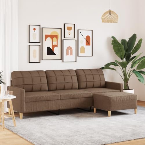 Youuihom 3-Sitzer-Sofa mit Hocker Braun 210 cm Stoff Balkon Sofa Loungesessel Outdoor Sessel Wohnzimmer Cauchsofa für Esszimmer Küchen Jugendzimmer Balkon von Youuihom
