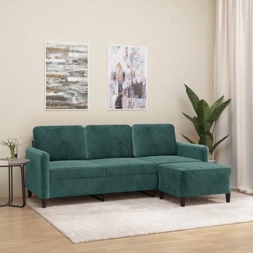 Youuihom 3-Sitzer-Sofa mit Hocker Dunkelgrün 180 cm Samt Kleine Couch Schlafcouch Loungesessel Outdoor Cauchsofa für Esszimmer Balkon Wohnzimmer Jugendzimmer von Youuihom