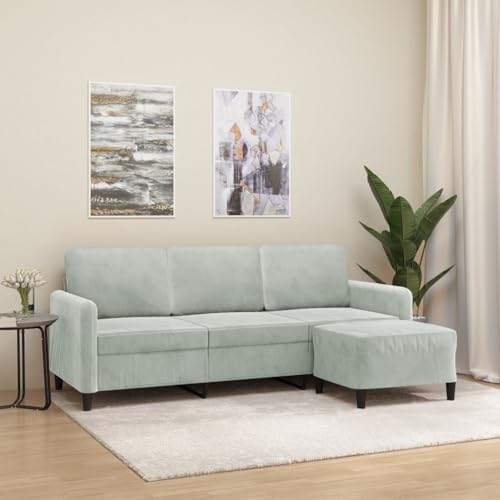 Youuihom 3-Sitzer-Sofa mit Hocker Hellgrau 180 cm Samt Kleine Couch Schlafcouch Loungesessel Outdoor Cauchsofa für Esszimmer Balkon Wohnzimmer Jugendzimmer von Youuihom