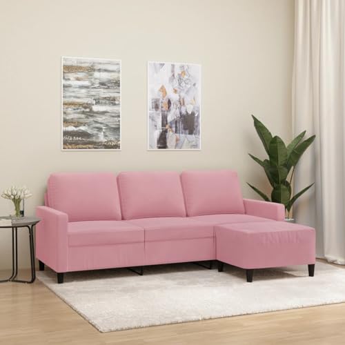 Youuihom 3-Sitzer-Sofa mit Hocker Rosa 180 cm Samt Sofa Wohnzimmer Schlafsofa Big Sofa Sessel Wohnzimmer für Wohnzimmer Jugendzimmer Balkon Küchen von Youuihom