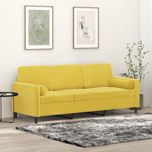 Youuihom 3-Sitzer-Sofa mit Zierkissen Gelb 180 cm Samt Küchensofa Outdoor Couch Big Sofa Kleine Sofa für Esszimmer Jugendzimmer Küchen Wohnzimmer von Youuihom
