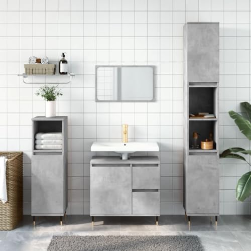 Youuihom 3-TLG. Badmöbel-Set Betongrau aus Holzwerkstoff mit Eisenbeinen Badezimmerschrank hoch & niedrig + Waschbeckenunterschrank Modernes Design & Viel Stauraum für Bad WC und Flur Youuihom 3-TLG. Badmöbel-Set Betongrau aus Holzwerkstoff mit Eisenbeinen Badezimmerschrank hoch & niedrig + Waschbeckenunterschrank Modernes Design & Viel Stauraum für Bad WC und Flur von Youuihom