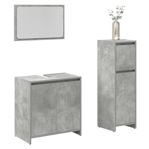Youuihom 3-TLG. Badmöbel Set Betongrau aus Holzwerkstoff mit Spiegel Waschbeckenunterschrank und Badezimmerschrank Stilvoll & Praktisch 60 x 33 x 60 cm Robust & Pflegeleicht für Modernes Badezimmer von Youuihom