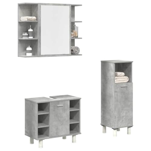 Youuihom 3-TLG. Badmöbel-Set Betongrau aus Holzwerkstoff mit Spiegelschrank Waschbeckenunterschrank und Badezimmerschrank Modernes Design Robust & Langlebig für Bad WC und Gästezimmer von Youuihom