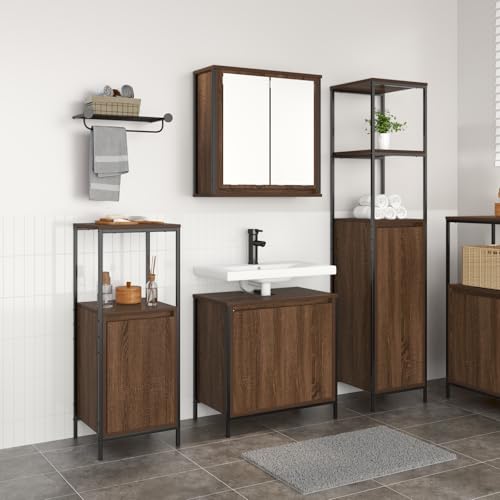Youuihom 3-TLG. Badmöbel-Set Braun Eiche Holzwerkstoff Modernes Design mit Viel Stauraum Badezimmerschrank Waschbeckenunterschrank und Hochschrank für Badezimmer jeder Größe von Youuihom