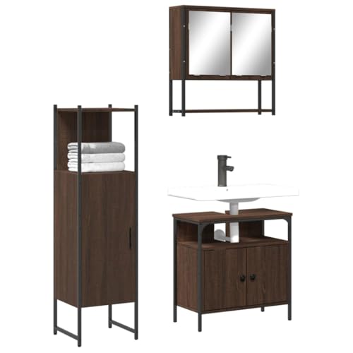 Youuihom 3-TLG. Badmöbel-Set Braun Eichen-Optik aus Holzwerkstoff mit Spiegelschrank Waschbeckenunterschrank und Badezimmerschrank 60 x 16 x 60 cm Praktisch & Stilvoll für Modernes Badezimmer von Youuihom