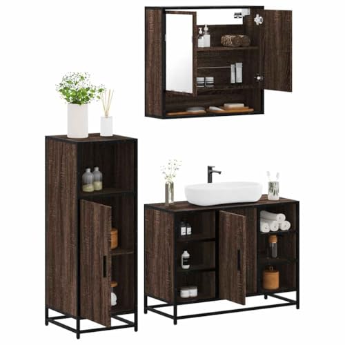 Youuihom 3-TLG. Badmöbel-Set Braun Eichen-Optik aus Holzwerkstoff mit Spiegelschrank Waschbeckenunterschrank und Badezimmerschrank Stilvoll & Langlebig für Modernes Badezimmer von Youuihom