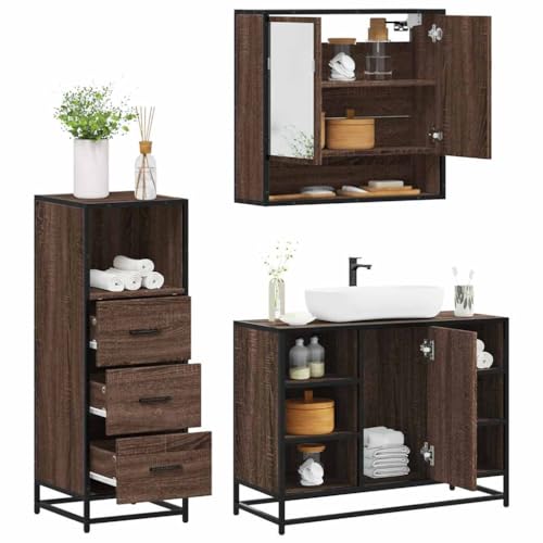 Youuihom 3-TLG. Badmöbel-Set Braun Eichen-Optik aus Holzwerkstoff mit Spiegelschrank Waschbeckenunterschrank und Badezimmerschrank Stilvoll & Stabil mit Reichlich Stauraum für Bad WC und Flur Youuihom 3-TLG. Badmöbel-Set Braun Eichen-Optik aus Holzwerkstoff mit Spiegelschrank Waschbeckenunterschrank und Badezimmerschrank Stilvoll & Stabil mit Reichlich Stauraum für Bad WC und Flur von Youuihom