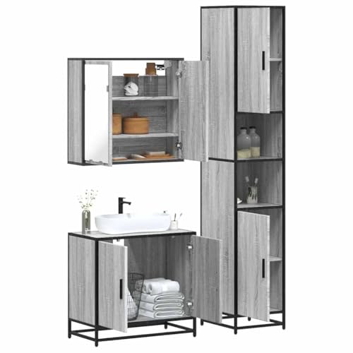Youuihom 3-TLG. Badmöbel-Set Grau Sonoma aus Holzwerkstoff mit Spiegel und Waschbeckenunterschrank 65 x 60 cm Stilvoll & Platzsparend für Modernes Badezimmer von Youuihom