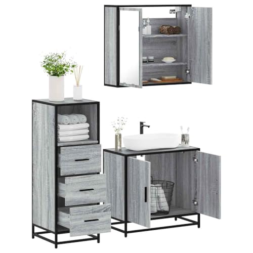 Youuihom 3-TLG. Badmöbel-Set Grau Sonoma aus Holzwerkstoff mit Spiegelschrank Waschbeckenunterschrank & Badezimmerschrank 65 x 60 cm Stilvoll & Platzsparend für Modernes Badezimmer Youuihom 3-TLG. Badmöbel-Set Grau Sonoma aus Holzwerkstoff mit Spiegelschrank Waschbeckenunterschrank & Badezimmerschrank 65 x 60 cm Stilvoll & Platzsparend für Modernes Badezimmer von Youuihom