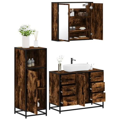 Youuihom 3-TLG. Badmöbel-Set Räuchereiche aus Holzwerkstoff mit Spiegelschrank Waschbeckenunterschrank und Badezimmerschrank 65 x 20 x 60 cm Modernes Design Starker Stauraum für Bad WC oder Flur Youuihom 3-TLG. Badmöbel-Set Räuchereiche aus Holzwerkstoff mit Spiegelschrank Waschbeckenunterschrank und Badezimmerschrank 65 x 20 x 60 cm Modernes Design Starker Stauraum für Bad WC oder Flur von Youuihom