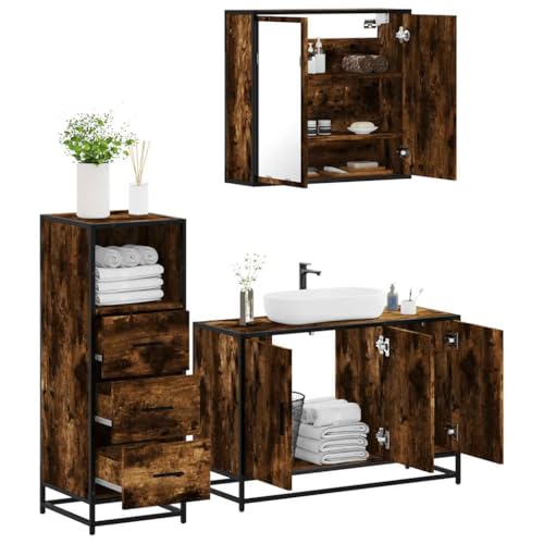 Youuihom 3-TLG. Badmöbel-Set Räuchereiche aus Holzwerkstoff mit Spiegelschrank Waschbeckenunterschrank & Badezimmerschrank 65 x 20 x 60 cm Modernes Design & Robust für Bad WC & Gäste-WC Youuihom 3-TLG. Badmöbel-Set Räuchereiche aus Holzwerkstoff mit Spiegelschrank Waschbeckenunterschrank & Badezimmerschrank 65 x 20 x 60 cm Modernes Design & Robust für Bad WC & Gäste-WC von Youuihom
