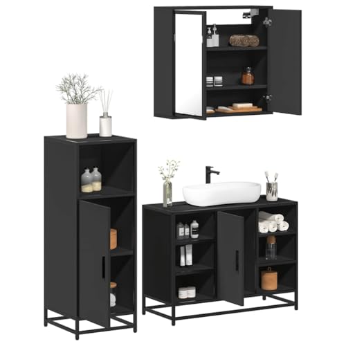 Youuihom 3-TLG. Badmöbel-Set Schwarz Holzwerkstoff Badezimmerschrank mit Spiegel und Waschbeckenunterschrank Stilvoll & Langlebig für Modernes Badezimmer 65 x 20 x 60 cm Youuihom 3-TLG. Badmöbel-Set Schwarz Holzwerkstoff Badezimmerschrank mit Spiegel und Waschbeckenunterschrank Stilvoll & Langlebig für Modernes Badezimmer 65 x 20 x 60 cm von Youuihom