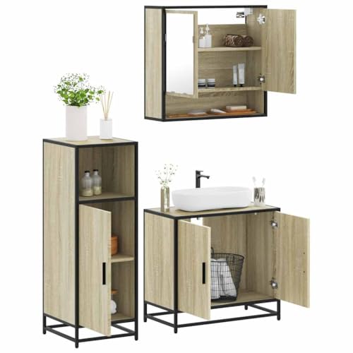 Youuihom 3-TLG. Badmöbel Set Sonoma Eiche Badezimmerschrank mit Spiegel und Waschbeckenunterschrank 65 cm Robustes Holzwerkstoff Design Stauraum für Badutensilien Youuihom 3-TLG. Badmöbel Set Sonoma Eiche Badezimmerschrank mit Spiegel und Waschbeckenunterschrank 65 cm Robustes Holzwerkstoff Design Stauraum für Badutensilien von Youuihom