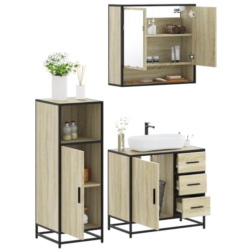 Youuihom 3-TLG. Badmöbel Set Sonoma Eiche Badezimmerschrank mit Spiegel und Waschbeckenunterschrank Robustes Holzwerkstoff Design 65 x 60 cm Stauraum für Badutensilien von Youuihom